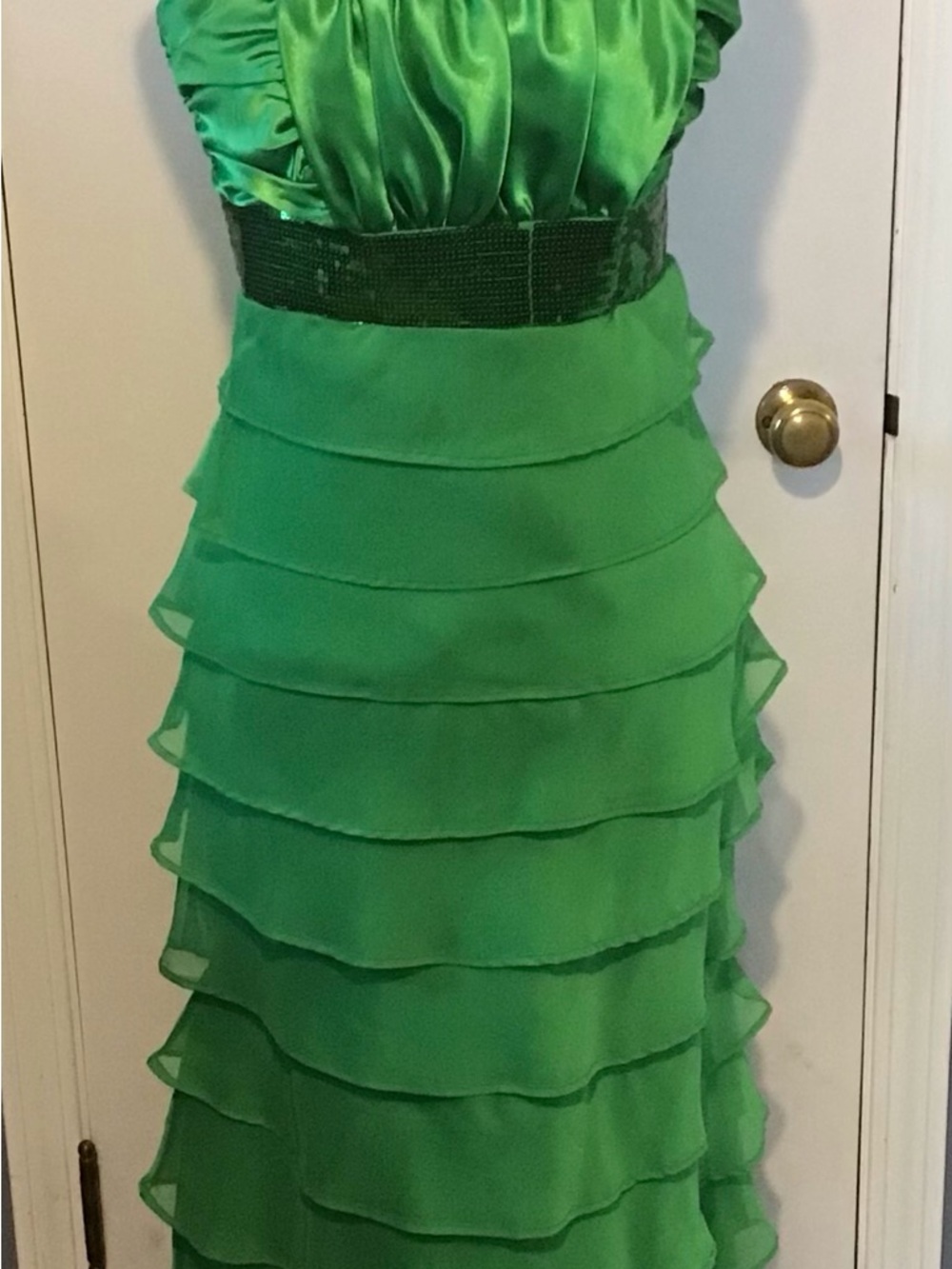 Emerald Tiered Ruffle Maxi Dress with Beaded Waist